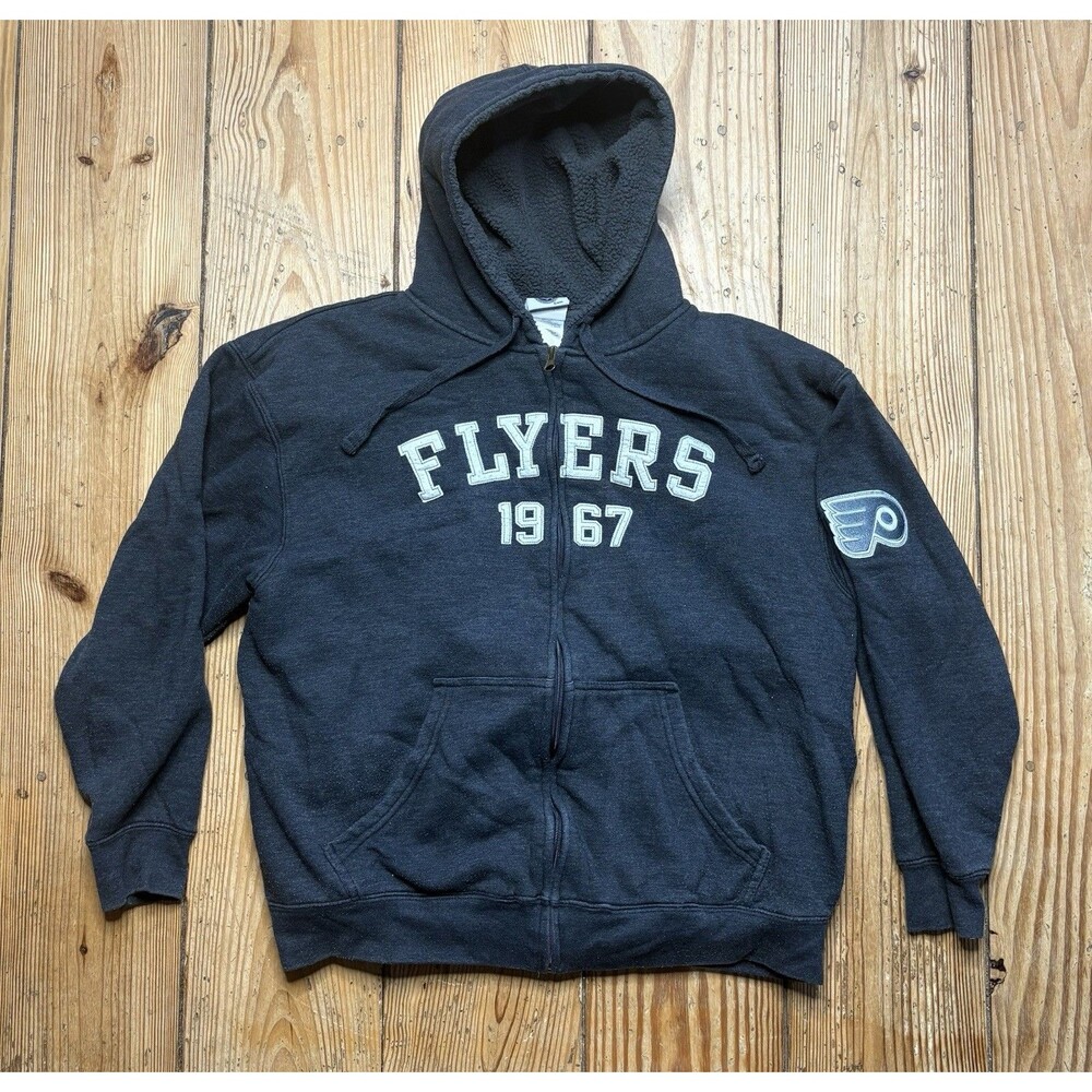 NHL Philadelphia Flyers Gray Hoodie Jacket Size Large Fleece Sweatshirt Hockey